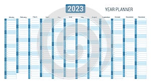 Year planner, calendar for 2023 with vertical grid