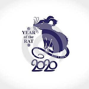 Year of the Rat 2020. Cute cartoon Rat. Vector template New Year`s design on the Chinese calendar.