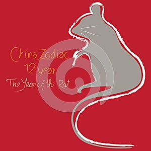 The Year of the Rat, China zodiac sign and symbol brush stroke design