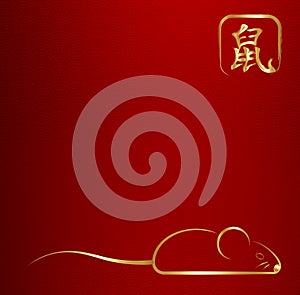 Year of the rat square template with copy space for 2020 Happy Chinese New Year. Luxury greeting card party. Golden and red color