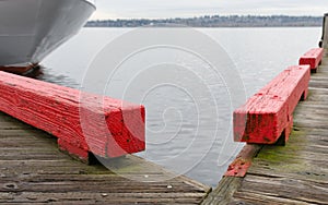 Year rings on red  guarding rails in Kirkland City Dock