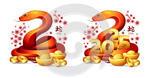 Year of the snake 2025, red snake with golden 2025 number design