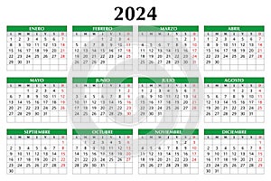 2024 year spanish calendar. Vector template illustration in Spain. Horizontal photo