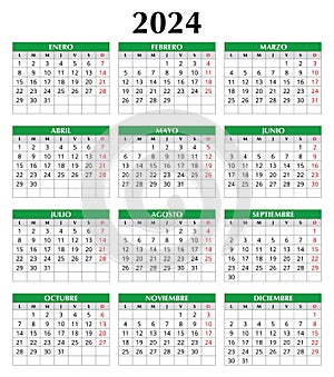 2024 year spanish calendar. Vector template illustration in Spain. Vertical photo
