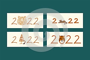 The Year of the Tiger is 2022. A set of congratulatory inscription on the Chinese New Year. Japanese new year numbers
