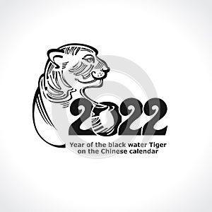 Year of the Tiger 2022. Year of the black water tiger on the Chinese calendar. Black Tiger Zodiac symbol. Chinese New Year.