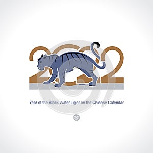 Year of the Tiger 2022. Year of the black water tiger on the Chinese calendar. Black Tiger Zodiac symbol. Chinese New Year.