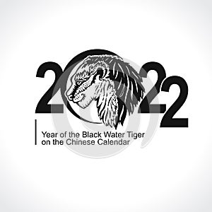 Year of the Tiger 2022. Year of the black water tiger on the Chinese calendar. Black Tiger Zodiac symbol. Chinese New Year.