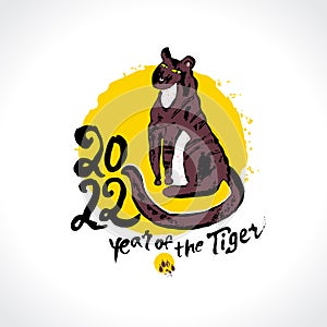 Year of the Tiger 2022. Year of the black water tiger on the Chinese calendar. Black Tiger Zodiac symbol. Chinese New Year.