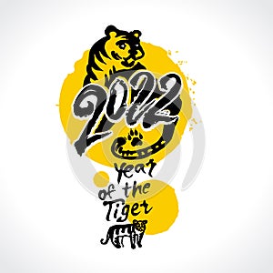 Year of the Tiger 2022. Year of the black water tiger on the Chinese calendar. Black Tiger Zodiac symbol. Chinese New Year.