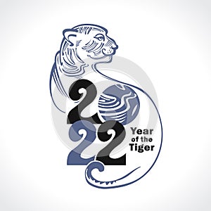 Year of the Tiger 2022. Year of the black water tiger on the Chinese calendar. Black Tiger Zodiac symbol. Chinese New Year.