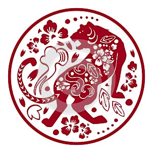 The year of the Tiger composition in circle. Chinese zodiac character. Vector traditional ornate papercut silhouette illustration