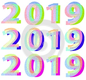 2019 year trendy colors number design template set. Font number design letters 2 0 1 9. photo