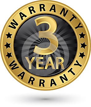 3 year warranty golden label, vector illustration photo