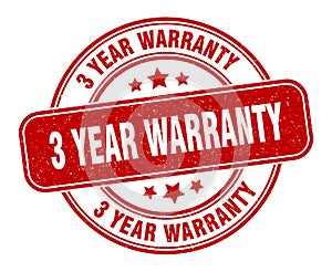 3 year warranty stamp. 3 year warranty round grunge sign. photo