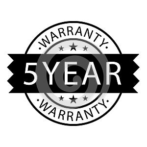 5 year warranty stamp on white background