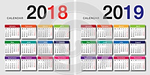 Year 2018 and Year 2019 calendar vector design