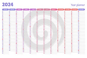 2024 yearly calendar. Planner template, organizer. photo