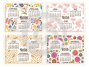 Yearly Calendar set for Happy New Year 2016.