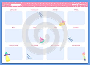 Yearly planner template. Organizer year calendar, business schedule photo