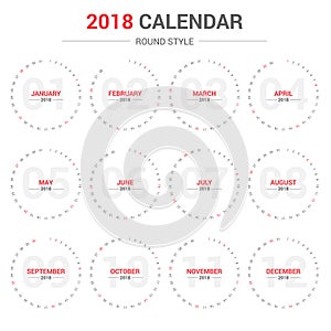 Yearly Wall Calendar Planner round design Template for 2018.