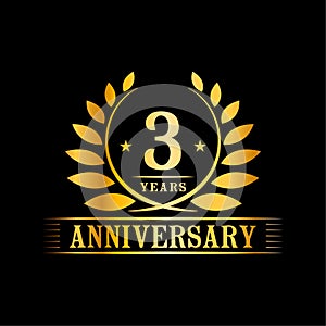 3 years anniversary celebration logo. 3rd anniversary luxury design template. Vector and illustration.