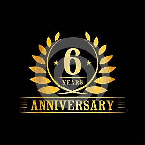 6 years anniversary celebration logo. 6th anniversary luxury design template. Vector and illustration.