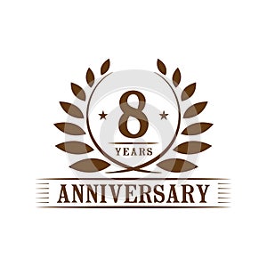 8 years anniversary celebration logo. 8th anniversary luxury design template. Vector and illustration.