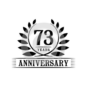 73 years anniversary celebration logo. 73rd anniversary luxury design template. Vector and illustration.