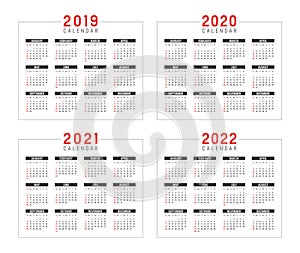 Years 2019 2020 2021 2022 calendars