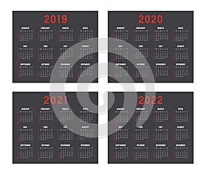Years 2019 2020 2021 2022 calendars