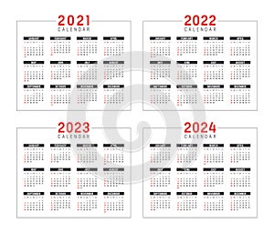 Years 2021 2022 2023 2024 calendars