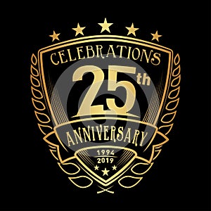 25th shield anniversary logo. 25th vector and illustration. photo