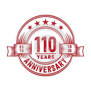 110 years anniversary celebration logotype. 110th years logo. Vector and illustration.