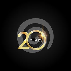 20 Years Anniversary Celebration Gold Vector Template Design Illustration