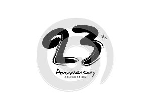 23 Years Anniversary Celebration logo black paintbrush vector, 23 number logo design, 23th Birthday Logo, happy Anniversary, photo