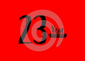 23 Years Anniversary Celebration logo on red background, 23 number logo design, 23th Birthday Logo, logotype Anniversary, Vector photo