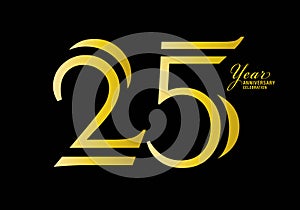 25years anniversary celebration logotype gold color vector, 25th birthday logo,25 number, anniversary year banner, anniversary photo