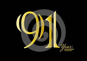 91 years anniversary celebration logotype gold color vector, 91th birthday logo,91 number, anniversary year banner, anniversary photo