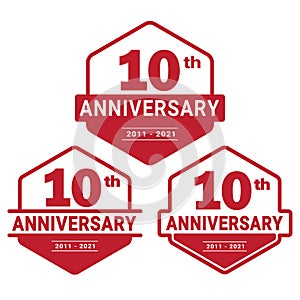 10 years anniversary celebration logotype. 10th anniversary logo collection. Set of anniversary design template.