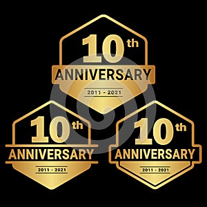 10 years anniversary celebration logotype. 10th anniversary logo collection. Set of anniversary design template.
