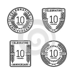 10 years anniversary celebration logotype. 10th anniversary logo collection. Set of anniversary design template.