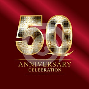 50 years anniversary celebration logotype.50th years anniversary red ribbon and gold balloon on gray background.