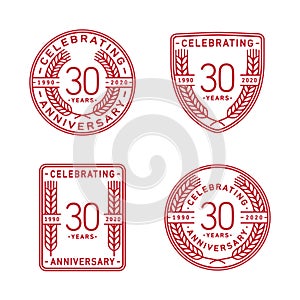 30 years anniversary celebration logotype. 30th anniversary logo collection. Set of anniversary design template.