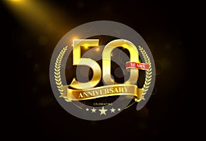 50 Years Anniversary with laurel wreath Golden Ribbon