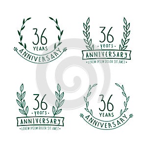 36 years anniversary logo collection. 36th years anniversary celebration hand drawn logotype. Vector and illustration.