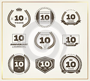 10 years anniversary logo set.