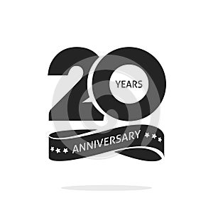 20 years anniversary logo template , black and white stamp 20th anniversary icon label with ribbon, twenty year photo