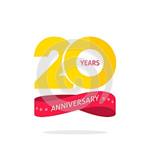 20 years anniversary logo template, 20th anniversary icon label with ribbon photo