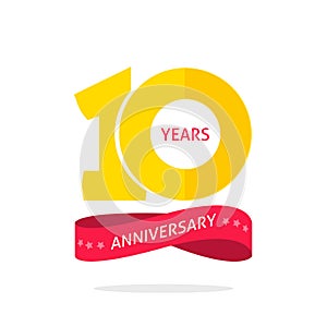 10 years anniversary logo template, 10th anniversary icon label, ten year birthday party symbol